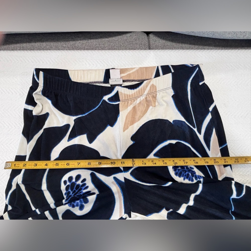 Chico's Floral Wide Leg Pants - Navy, Beige, and White - Picture 5 of 11